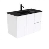 Fienza 900mm Dolce Matte Black Top Fingerpull Wall Hung Vanity - Gloss White